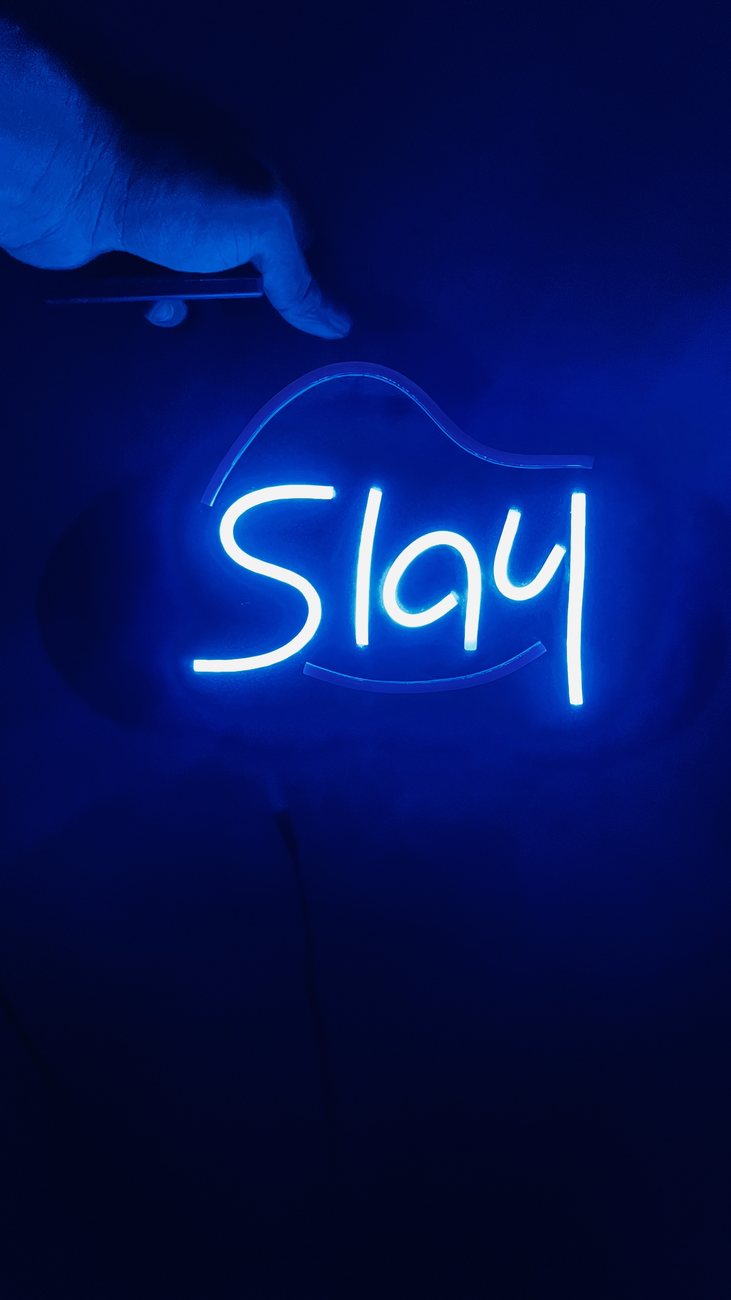 Blue Slay neon sign